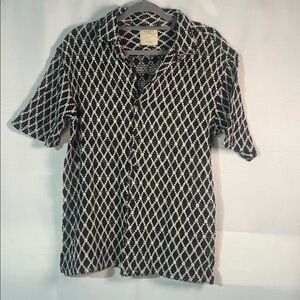 Men's Black and Creme Patterned Woven/Macrame  Shirt